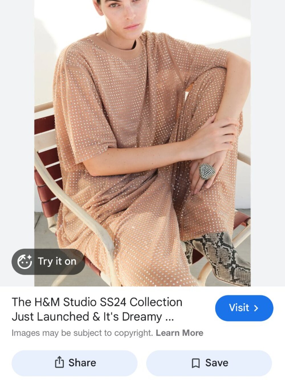 NWOT H&M Studio Rhinestone Embellished Mesh Shirt Top S